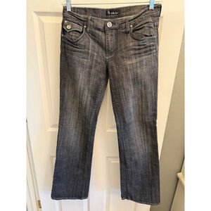 See Thru Soul WM gray distressed jeans flap pockets Flor de Lis embroidery SZ 30